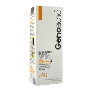 کرم ضد آفتاب SPF50 ژنوبایوتیک بژ روشن پوست چرب و مختلط